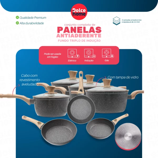 Panelas de cerâmica de indução 7 peças fundo-triplo antiaderente-Dolce Home - Image 3