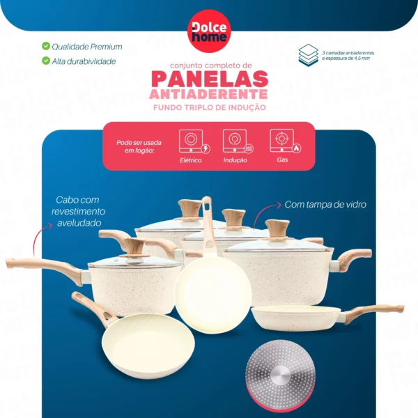 Panelas de cerâmica de indução 7 peças fundo-triplo antiaderente-Dolce Home - Image 4